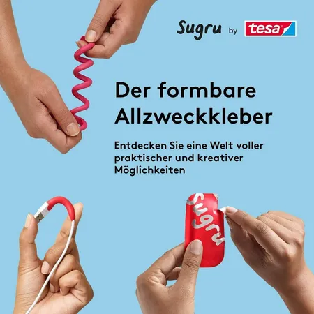 tesa Sugru by tesa - Formbarer Allzweckkleber, 3er-Pack, 3 x 3,5 g, Schwarz