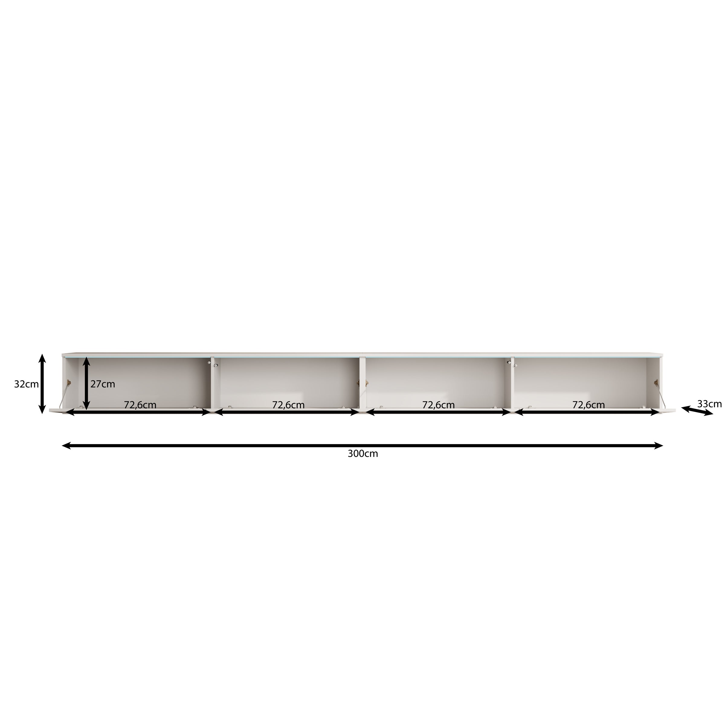 Verity - TV-Meubel met LED - Wit hoogglans - 300x33x32 cm