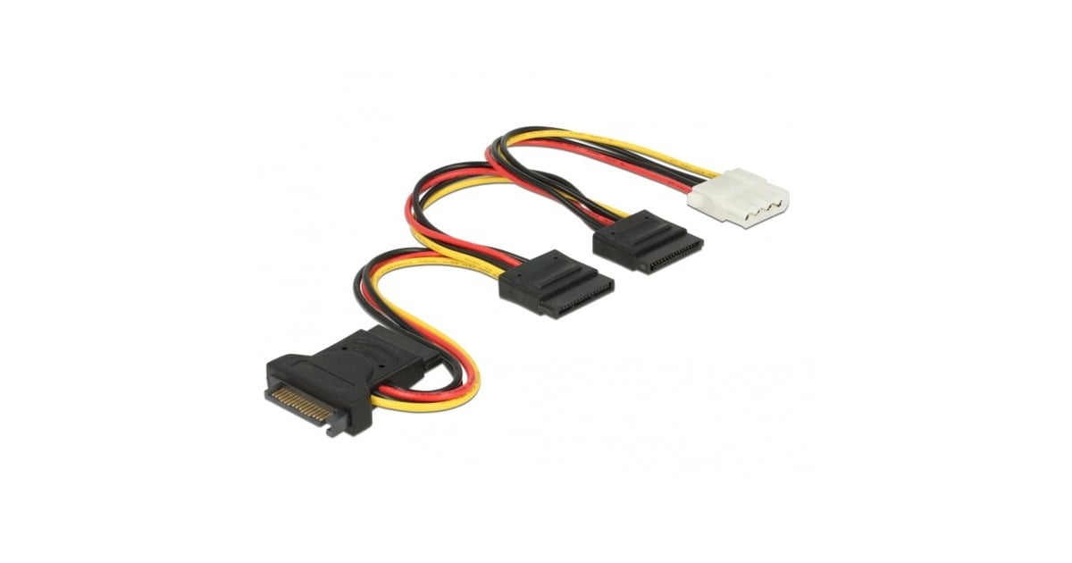 DeLOCKSATA 15 pin plug > 3 x SATA receptacle + 1 x Molex 4 pin female (PCB) kabel  (20 cm)