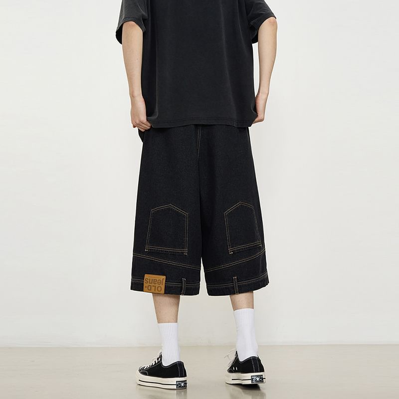 Cowpow - Denim shorts met applicatie en gemiddelde taille