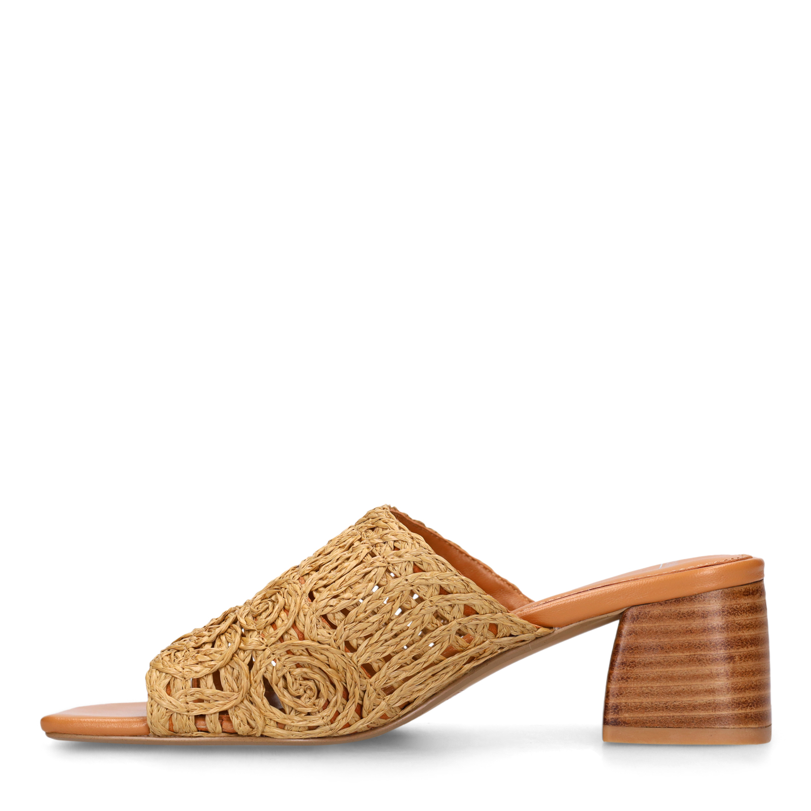 Cognac raffia sandalen met hak