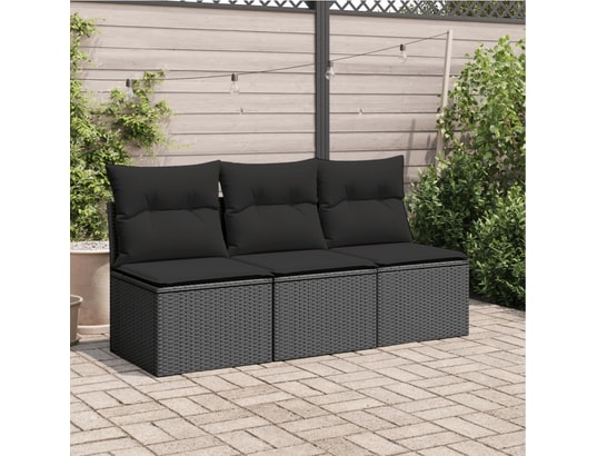 VIDAXL - Canapé de jardin avec coussins 3 places noir résine tressée