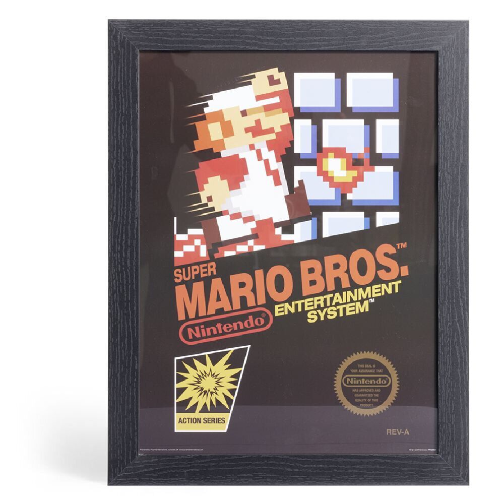 Affiche Super Mario Bros dans cadre bois noir 33,5x44,5xH1,5cm