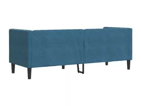 Canapé Chesterfield avec traversins 3 places bleu velours