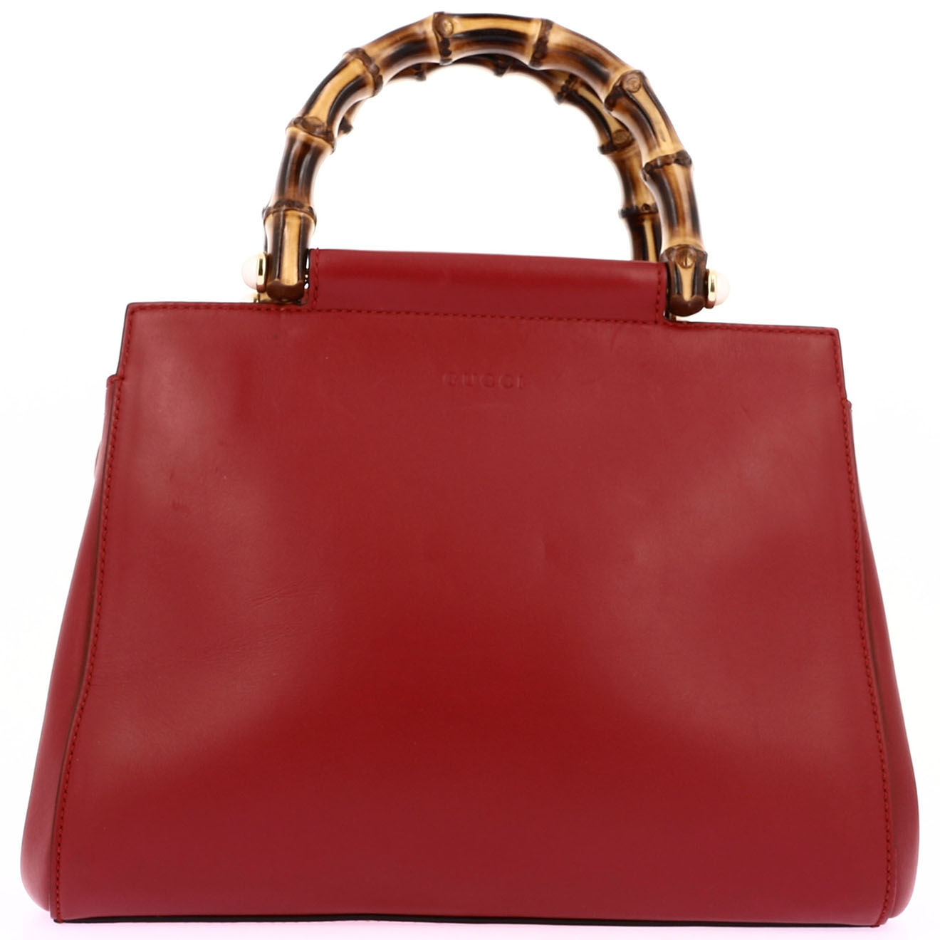 Gucci Sac bandoulière en Cuir Bamboo rouge - Parfait état - Longueur 28 cm