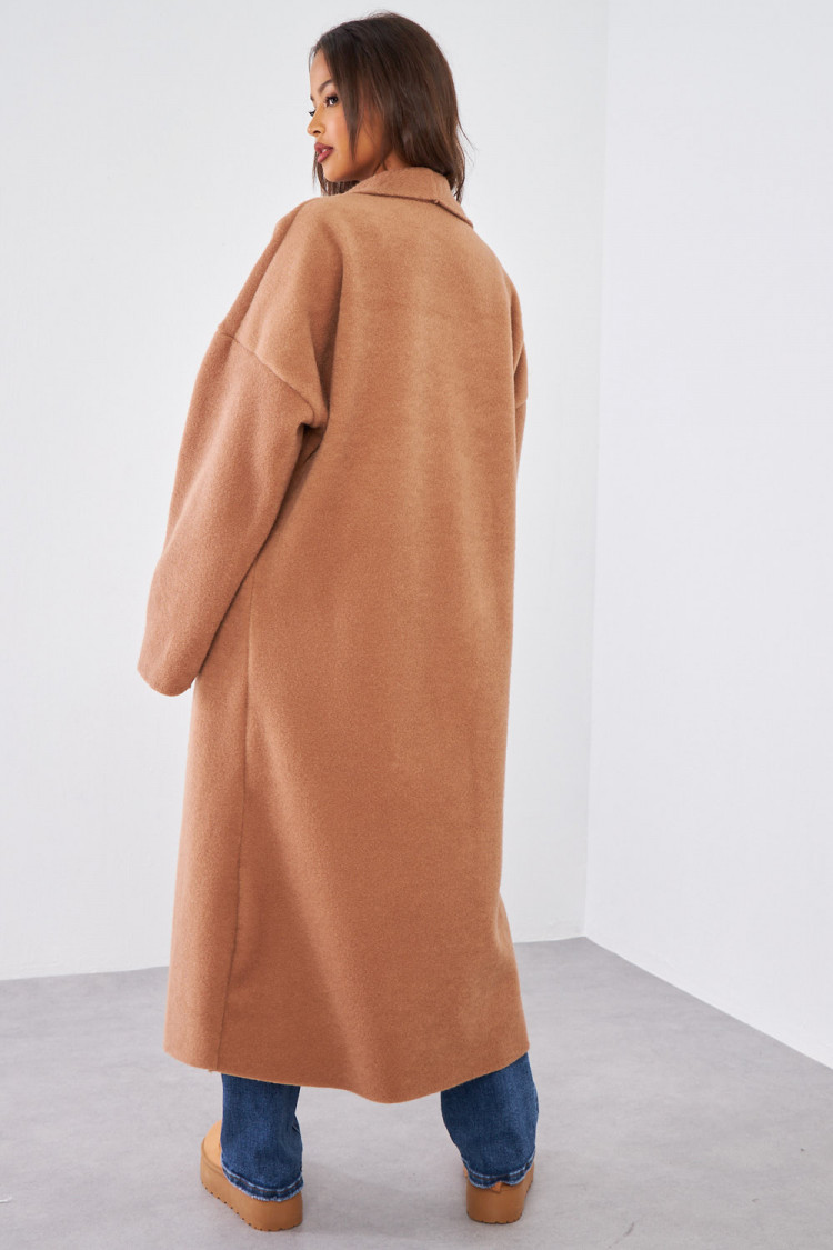 Veste longue camel texturée