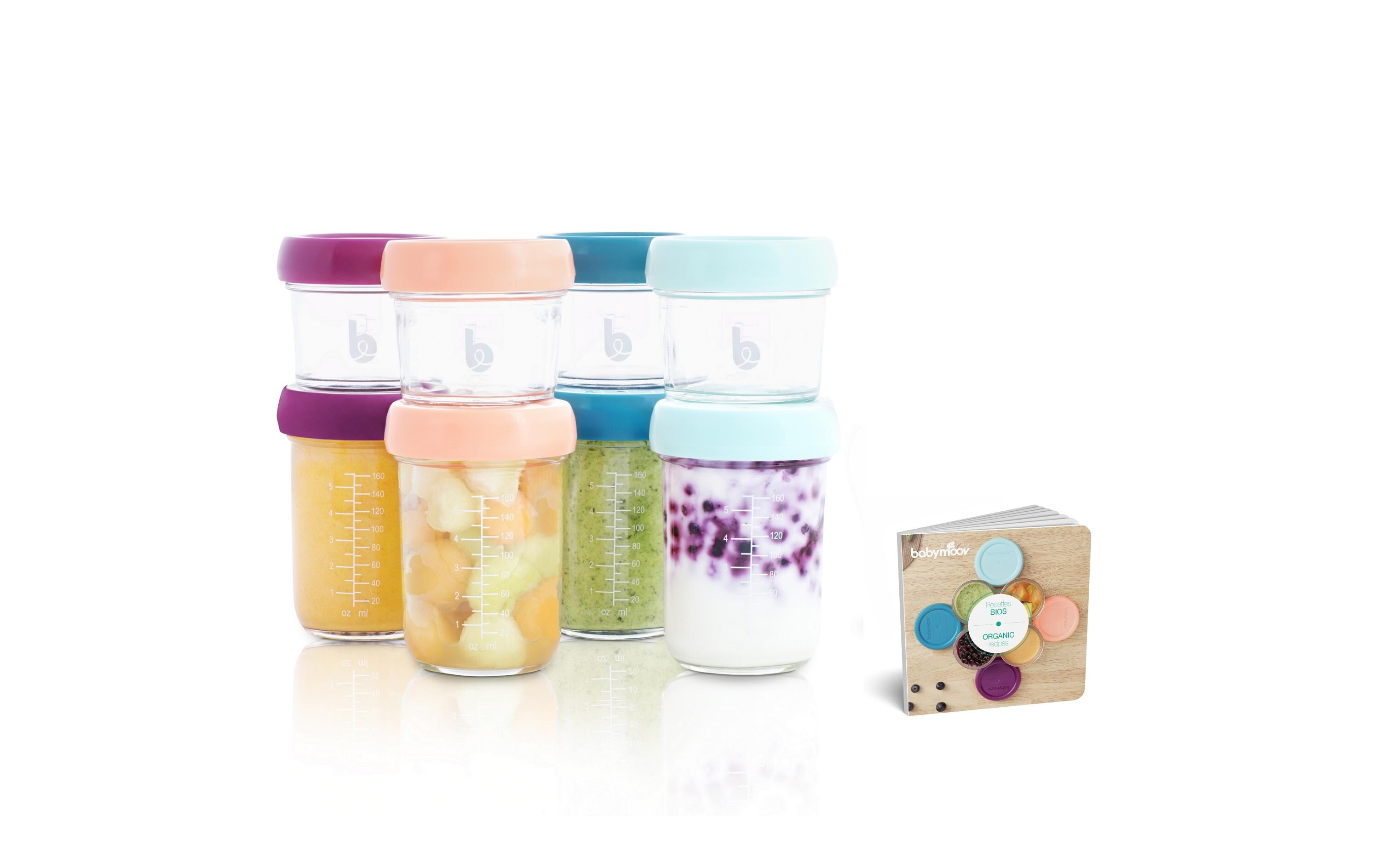 Nahrungsbehälter Multiset Babybols 8 Stück inkl. RezeptbuchBabybols aus Glas Multiset 4x 120 ml + 4x 240 ml inkl. Rezeptbuch