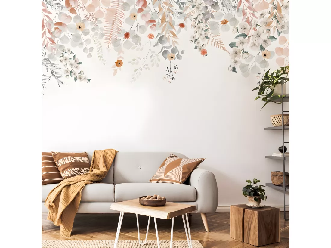 Papier Peint Panoramique L336xH270cm - Flowers In Rain Terracotta - Papier intissé 150gr/m2