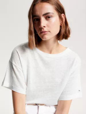 Camiseta de linho puro com modelagem relaxada