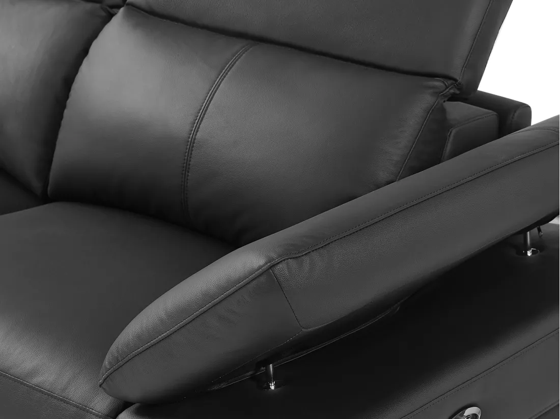 Canapé d'angle gauche relax électrique en cuir de vachette noir PUNO II