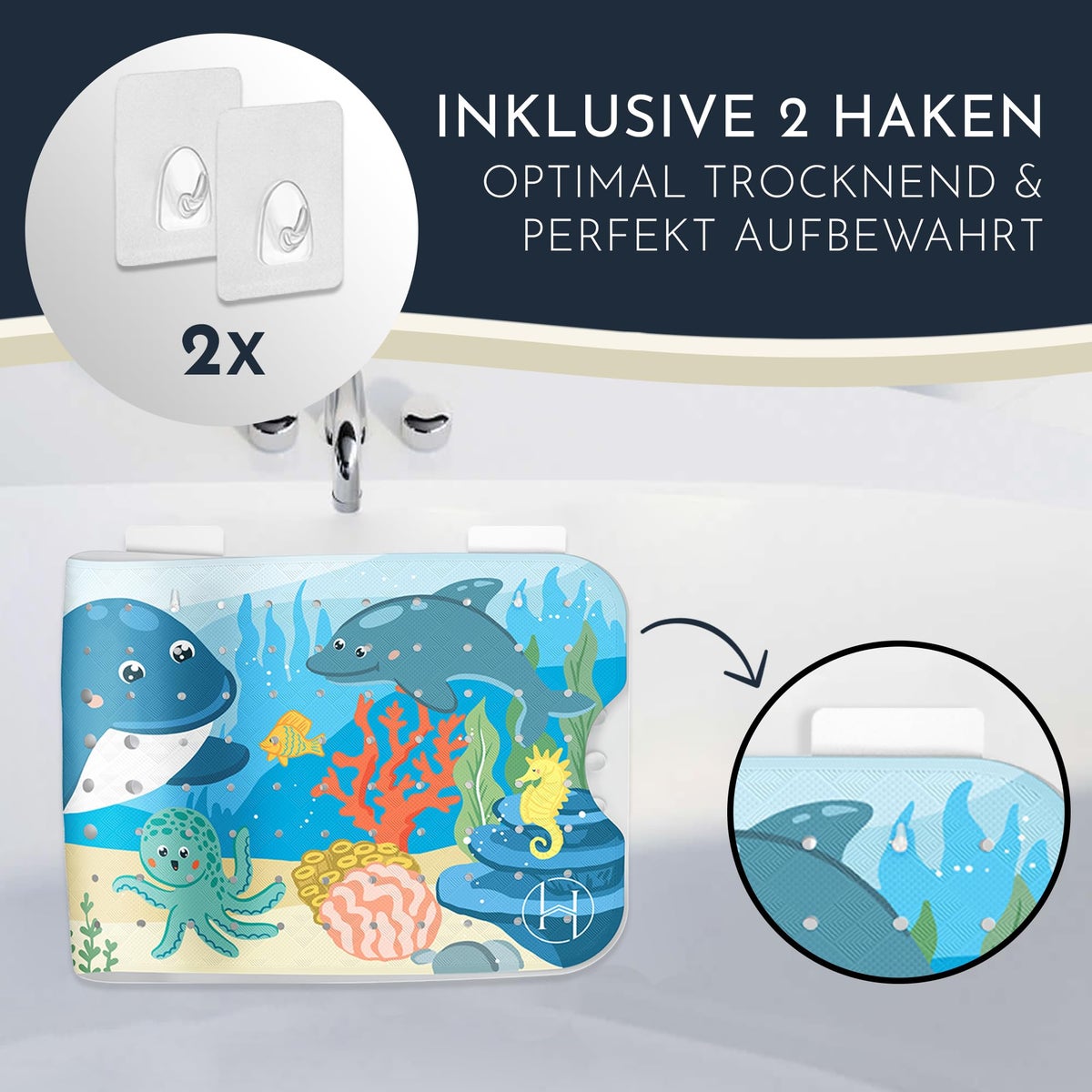Homerella® Antislipbadmat voor kinderen - 100% BPA-vrij, inclusief 2 ophanghaken, 100x40cm - Antislipbadmat voor baby's, huidgevoelig en schimmelwerend - Antislip en wasbare badmat