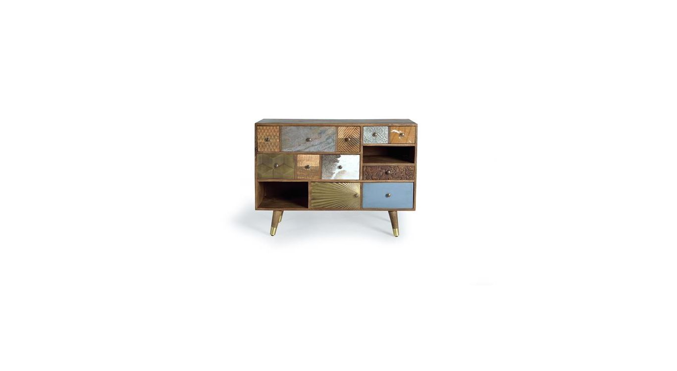 Commode 5 tiroirs bois marron 110x40x80cm