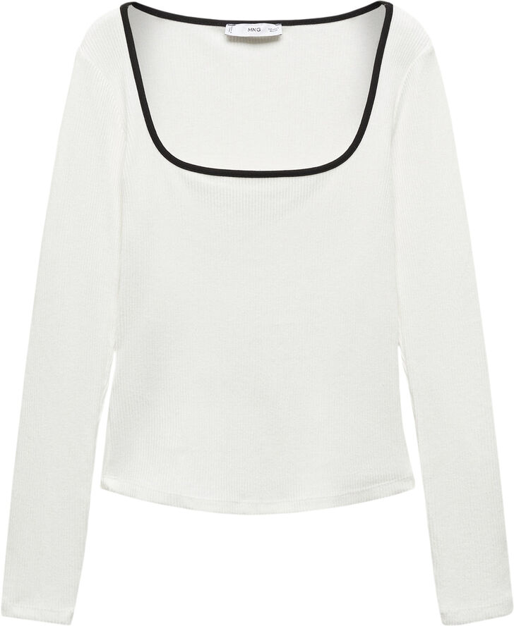 MANGO Ribbed Squared neckline t-shirt White