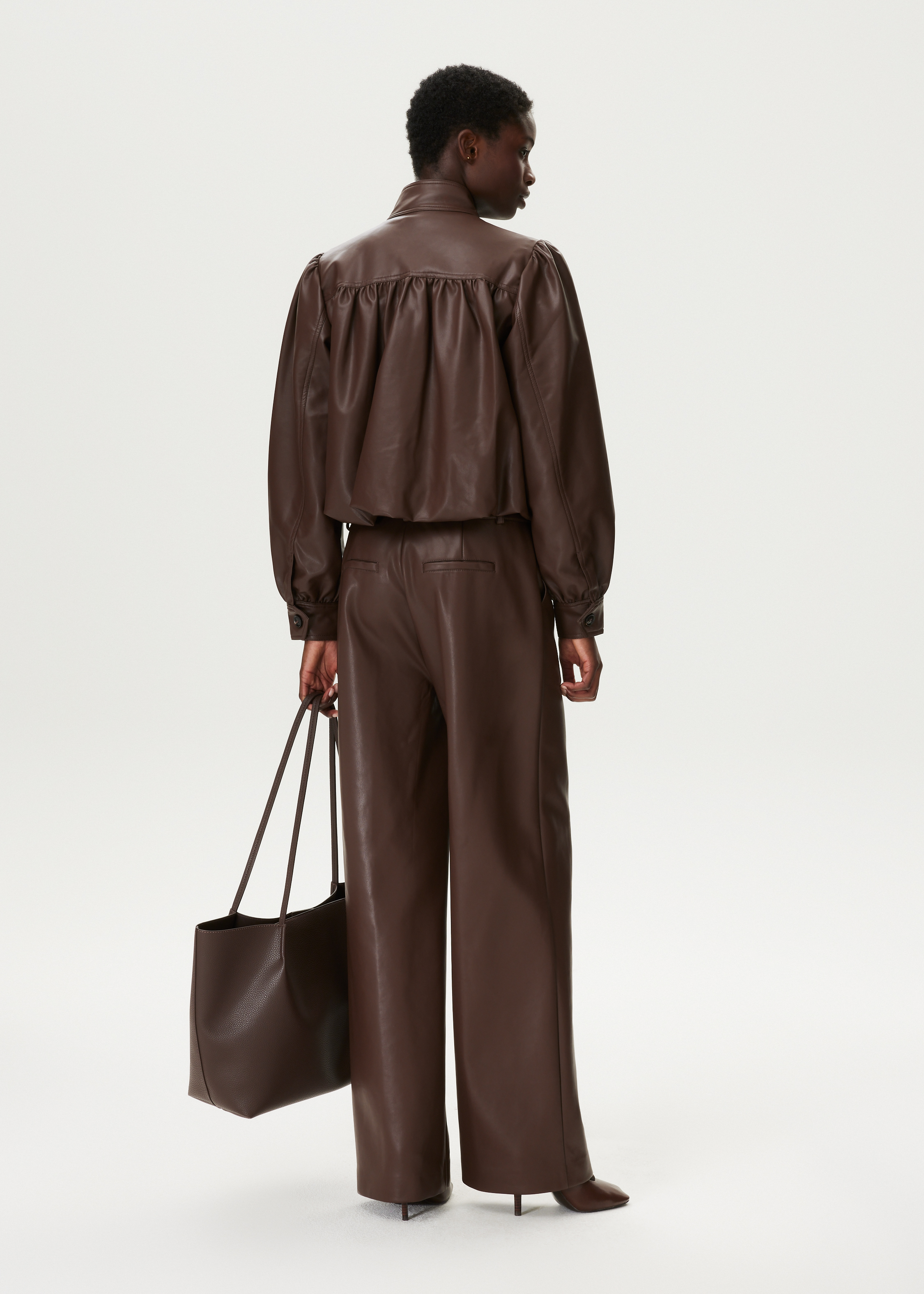 Cropped ballonjacket imitatieleren