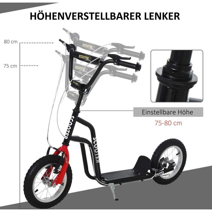 HOMCOM Kinderroller mit höhenverstellbaren Lenker schwarz