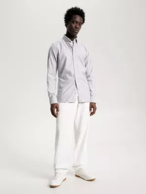 Camisa Oxford Slim Fit com Estampa de Bandeira