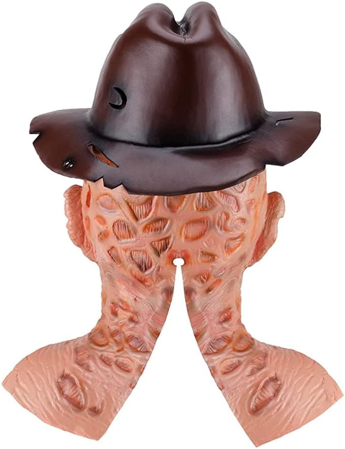 (3-tlg. Set) Fasnachts Erwachsenen Kostüm Nightmare Freddy Verkleidung für Motto Partys / Halloween inkl. Latex Maske / Hut / Handschuh - Braun