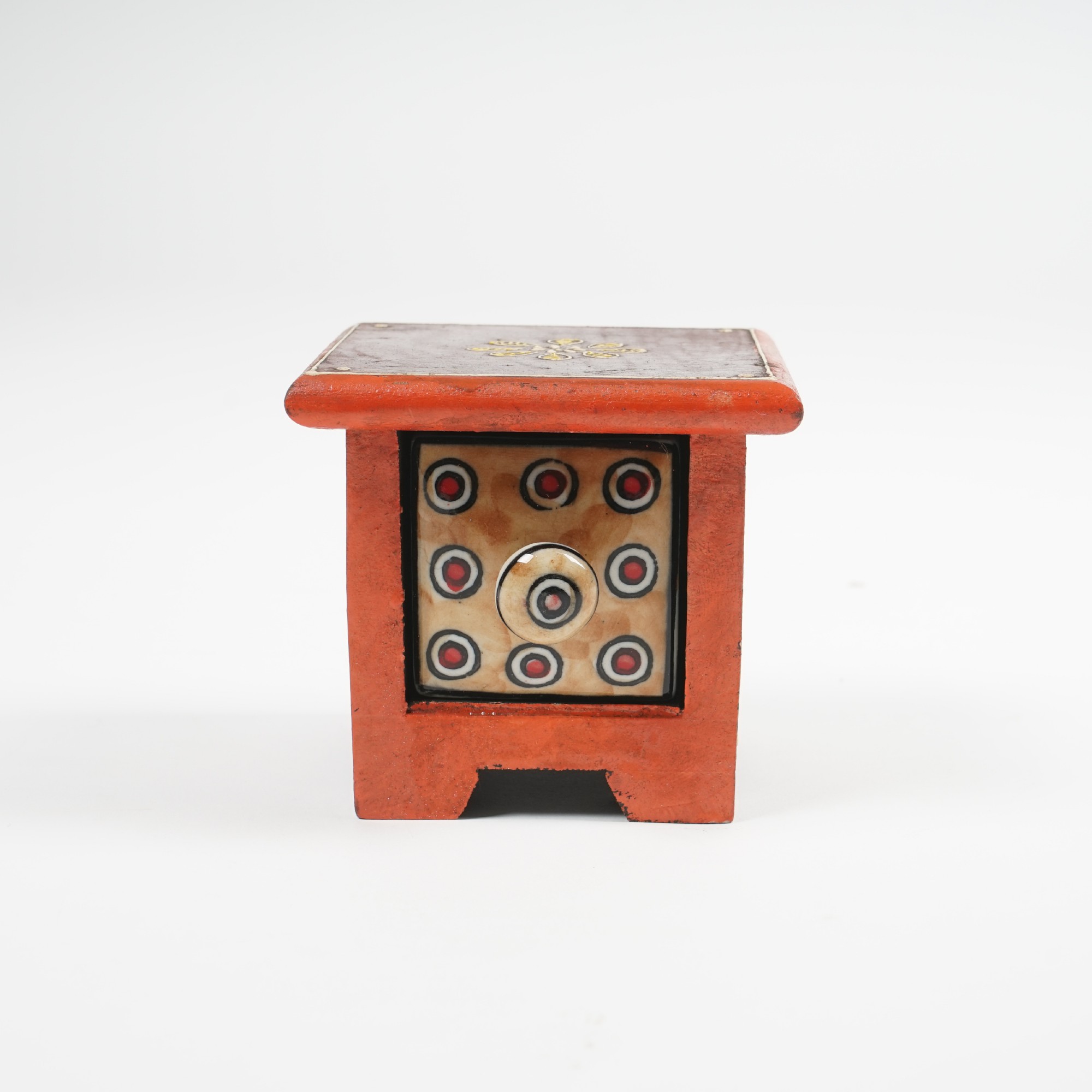 Schubladentruhe mit 1 Schublade, rot/braun, L 10 cm, B 10 cm, H 9 cm von fischer's lagerhaus