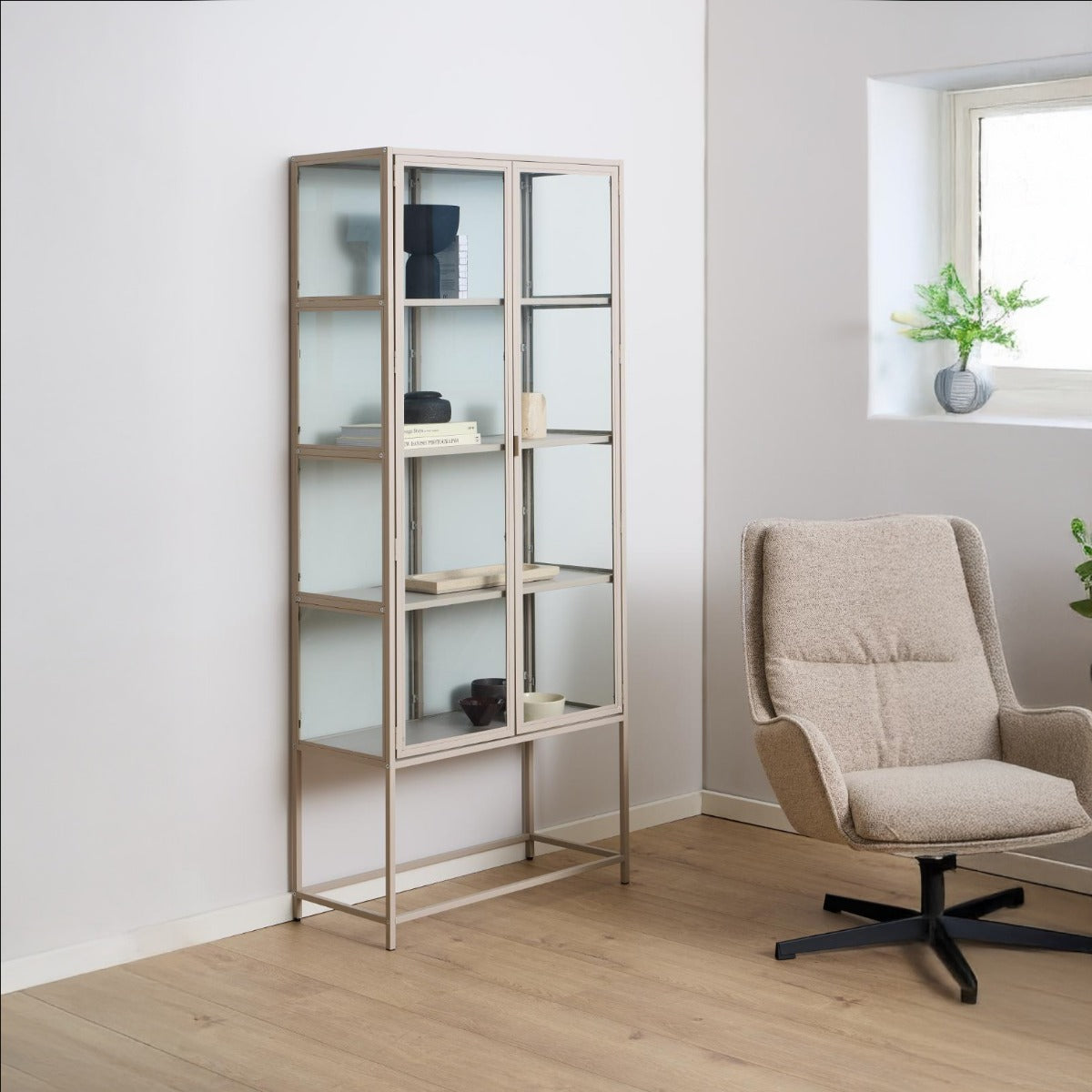 Giga Living - Vitrinekast - Grijs - 77x35x186cm - Varven
