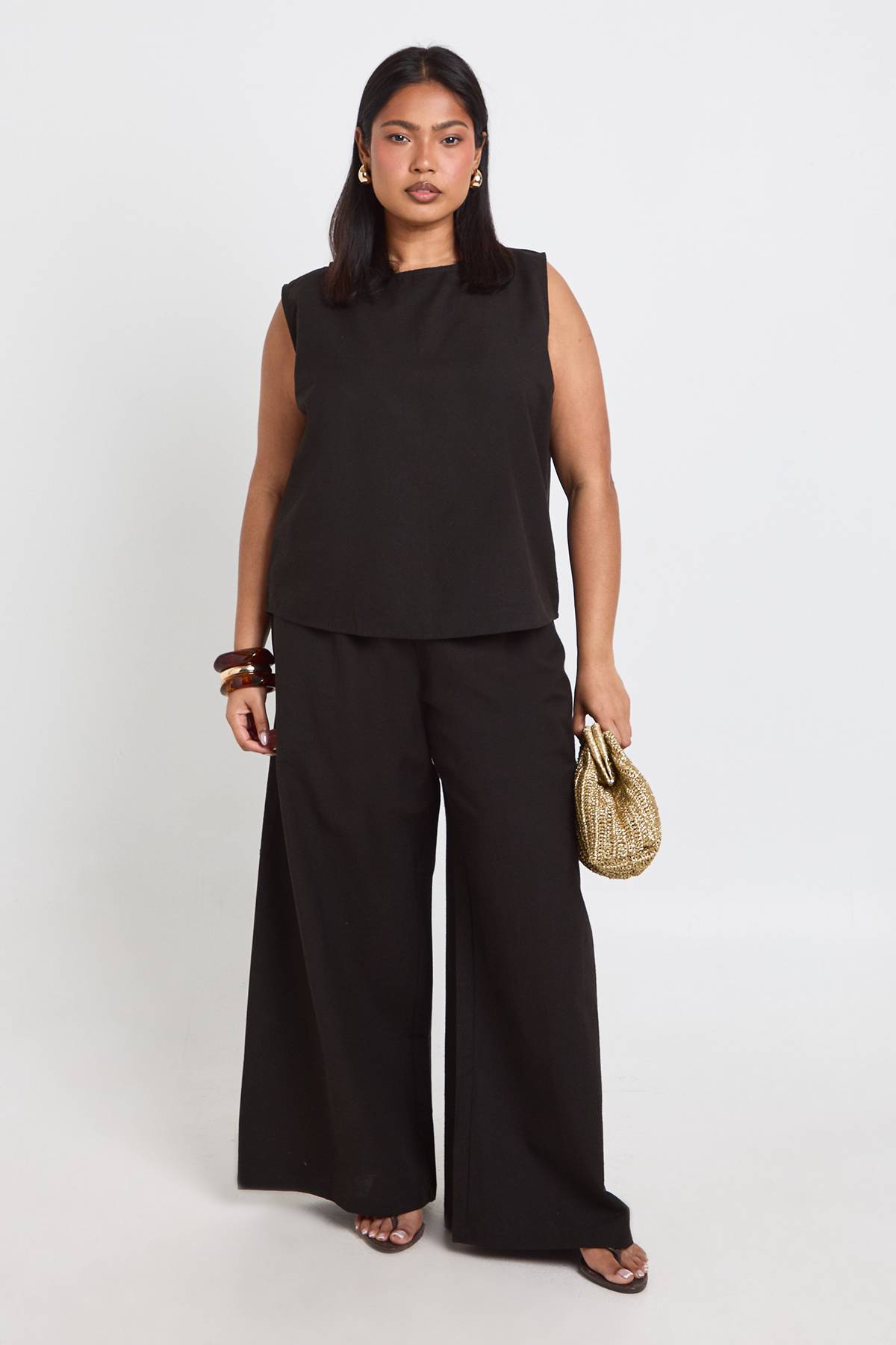 boohoo Ensemble Débardeur Ample Et Pantalon Large À Effet Lin Grande Taille