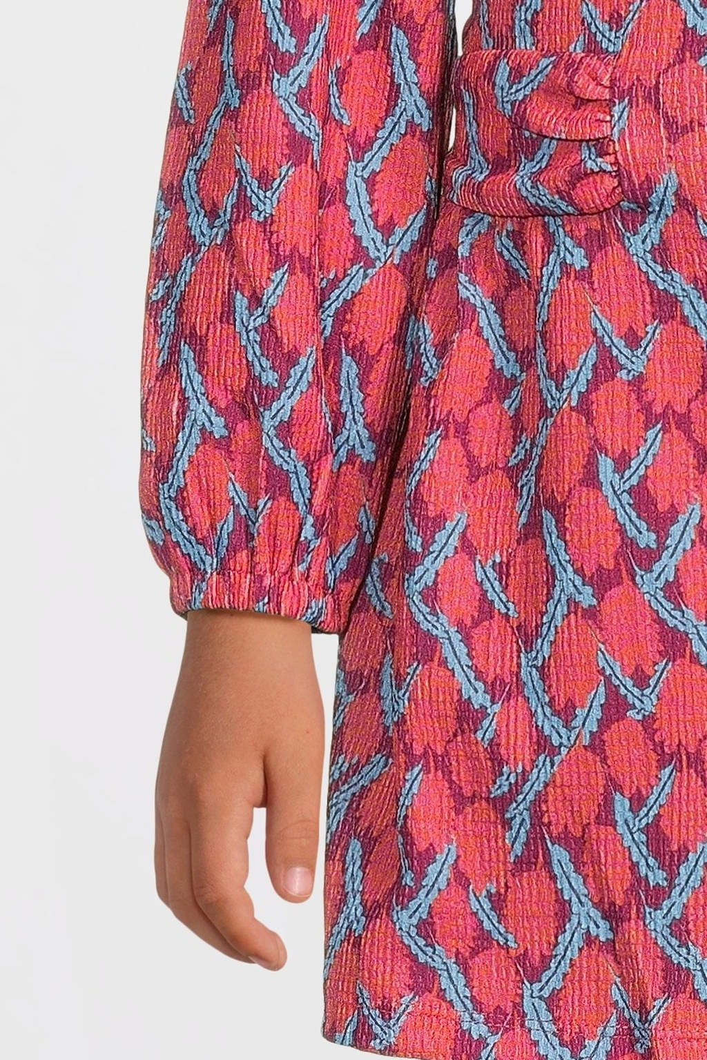 Quapi jurk DANAE met all over print en ceintuur lichtblauw/rood