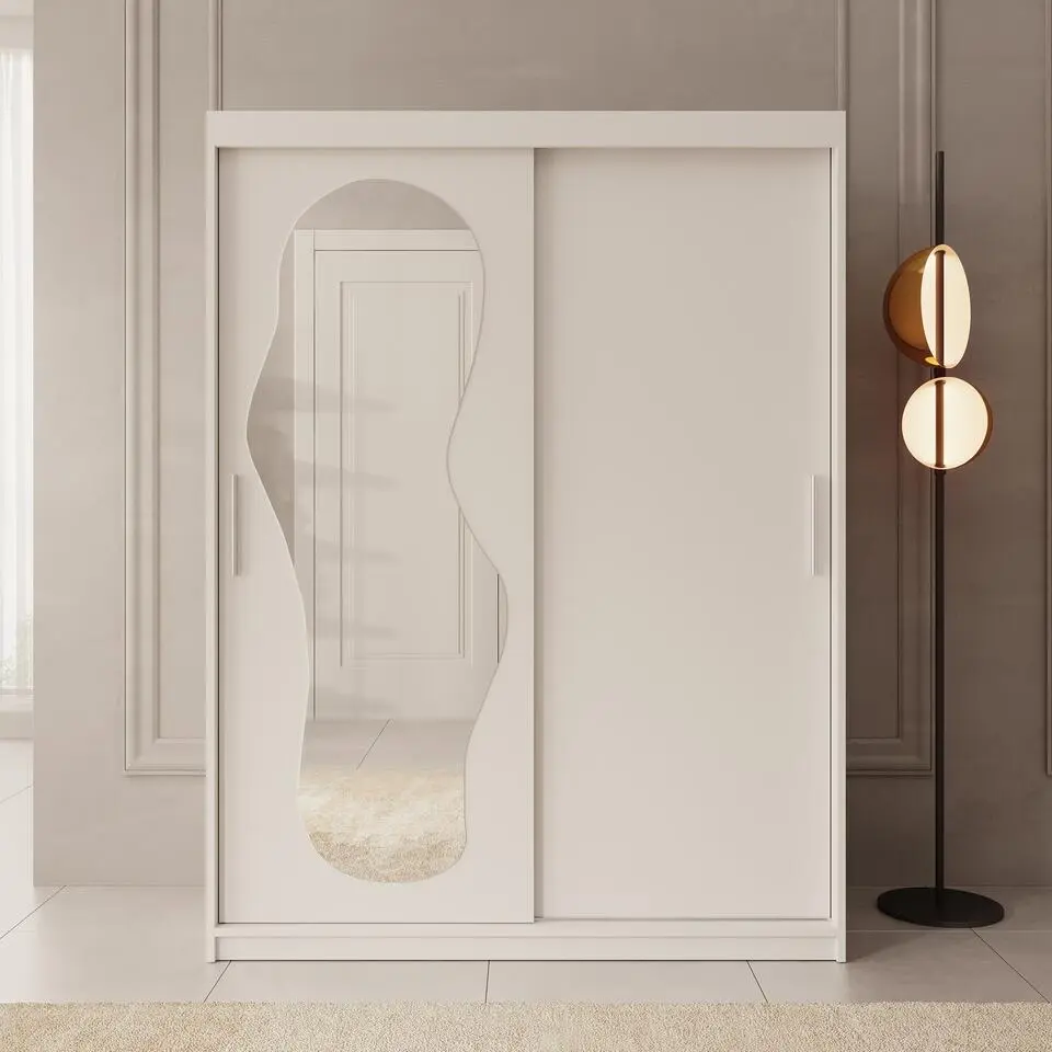 Meubella - Kledingkast Ulysses - Wit - 150 cm - Met spiegel