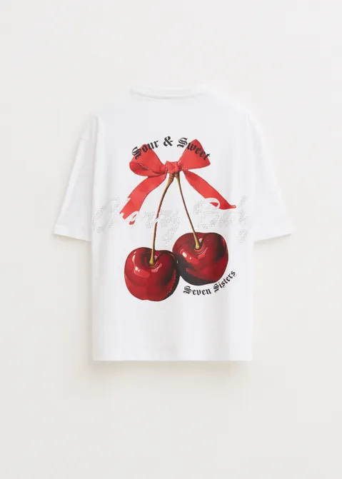 T-shirt met print kers wit (WIT)