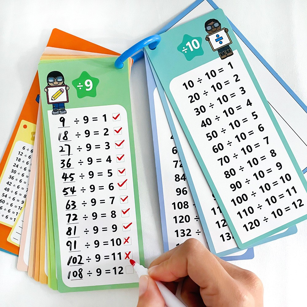 (16-tlg. Set) Mathematik Karten Spiel Kinder Rechnungs Lernspiel Schreib und Wisch Lernkarten inkl. Stifte - Division