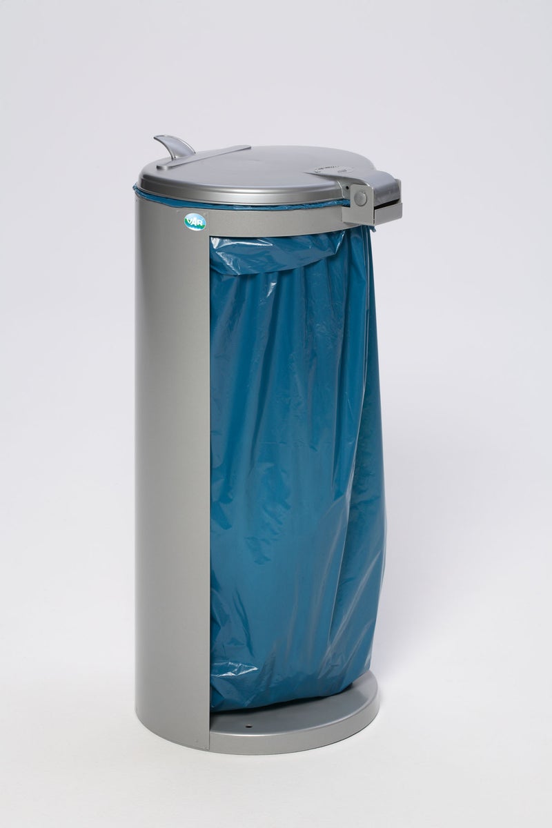 PROREGAL Compacte Afvalbak Junior met Deksel, Vulopening 35 cm, HxBxD 90 x 45 x 45 cm, Staal, Zilver