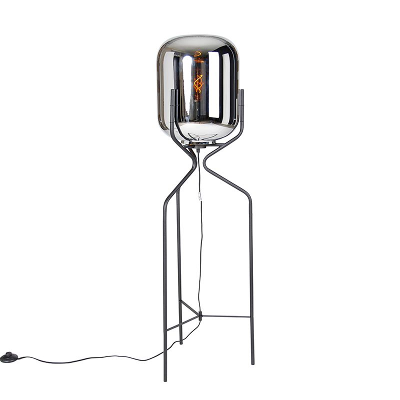 Design vloerlamp zwart met smoke glas - Bliss