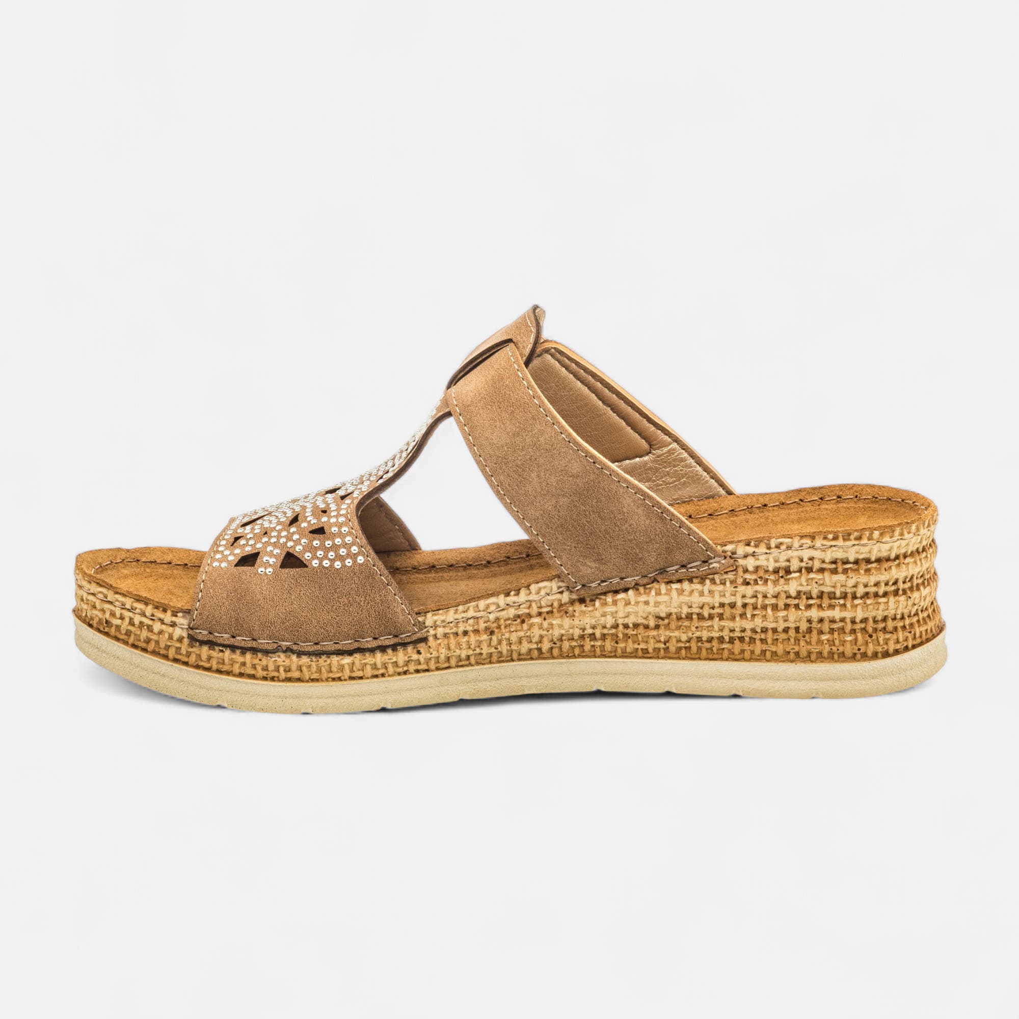 Mules à talon compensé Femme taupe