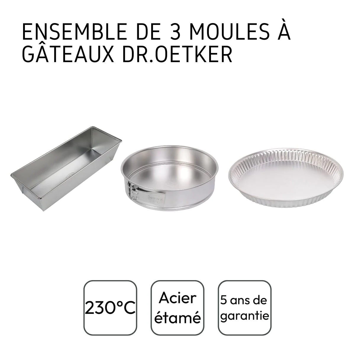 Ensemble de 3 moules à gâteaux en fer blanc Classics Dr. Oetker