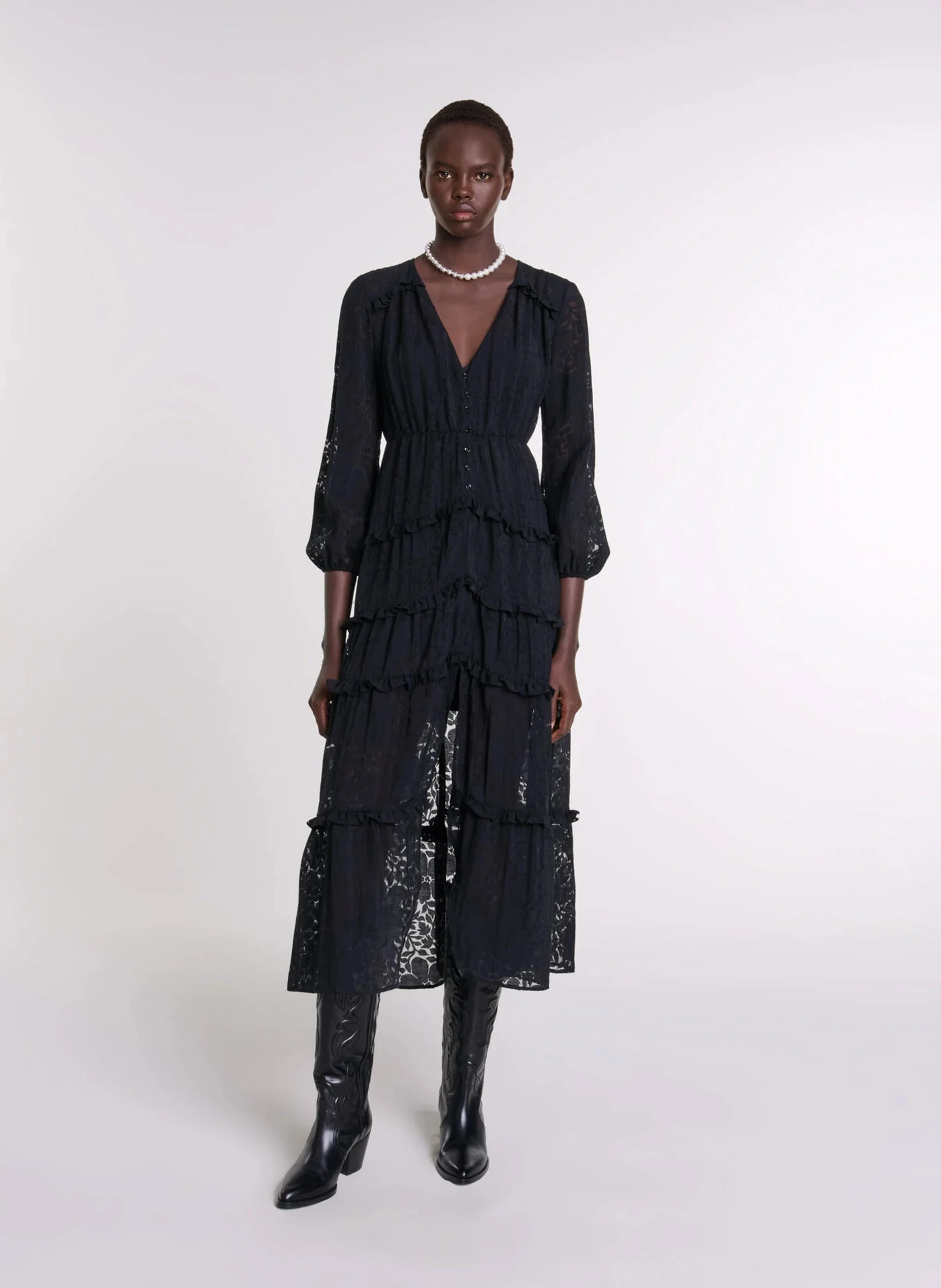 Robe longue en dentelle | Noir