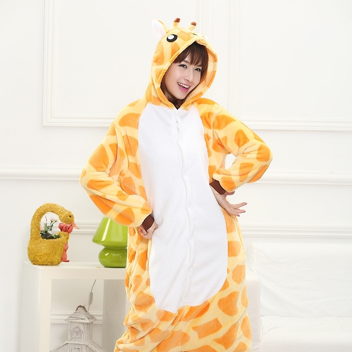 (165-170cm) Fasnachts Erwachsenen Kostüm Plüsch Giraffe Pyjama Overall Verkleidung für Motto Partys - Orange / Weiss