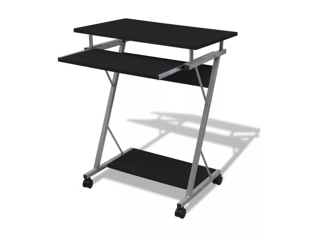 Bureau d'ordinateur compact avec plateau à clavier Noir
