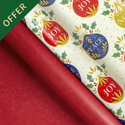 Christmas Baubles Rollwrap Pack X2 3M Rollwraps & 6 Gift Tags