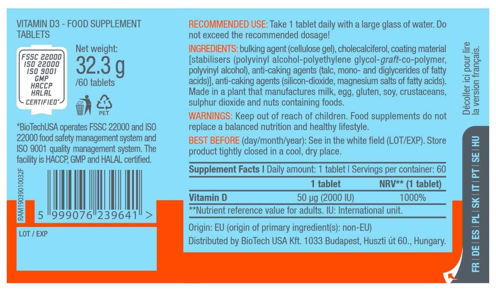 Biotech USA Vitamina D3 60 comprimidos