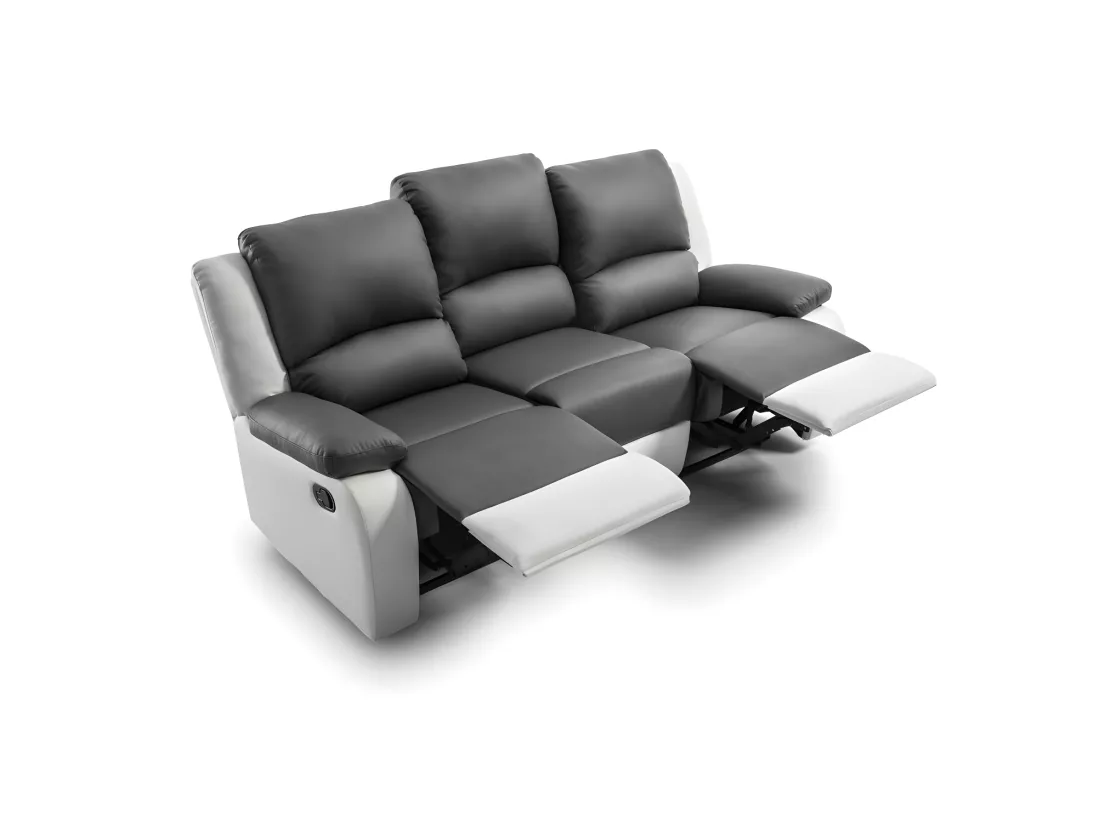 Canapé Relaxation 3 places Simili cuir Léo - Blanc et gris - L193 x 93 x 96cm - Loungitude