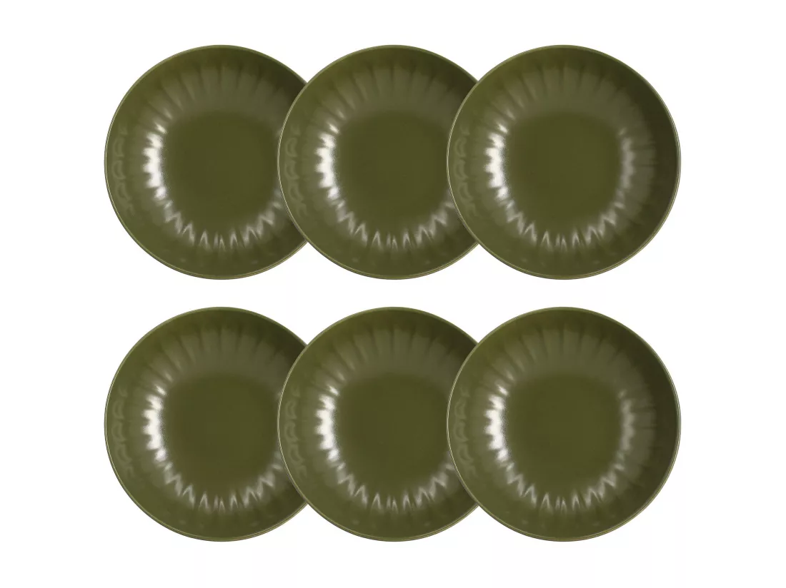 Novastyl - Lot 6 Assiettes Creuses Bistrot 22cm En Faience Kaki