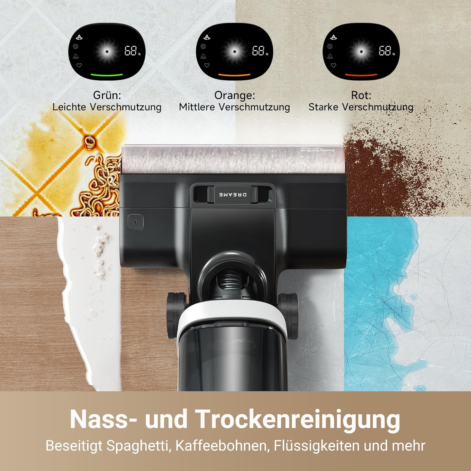 dreame H14 Pro Nass- und Trockensauger, 180° Lie-Flat, 60 °C Bürstenpflege, 5-min Trocknung, automatische Lösungsmittelverteilung, App-Steuerung, Doppelrotationsbürste, 18.000Pa Saugkraft, Doppelkante