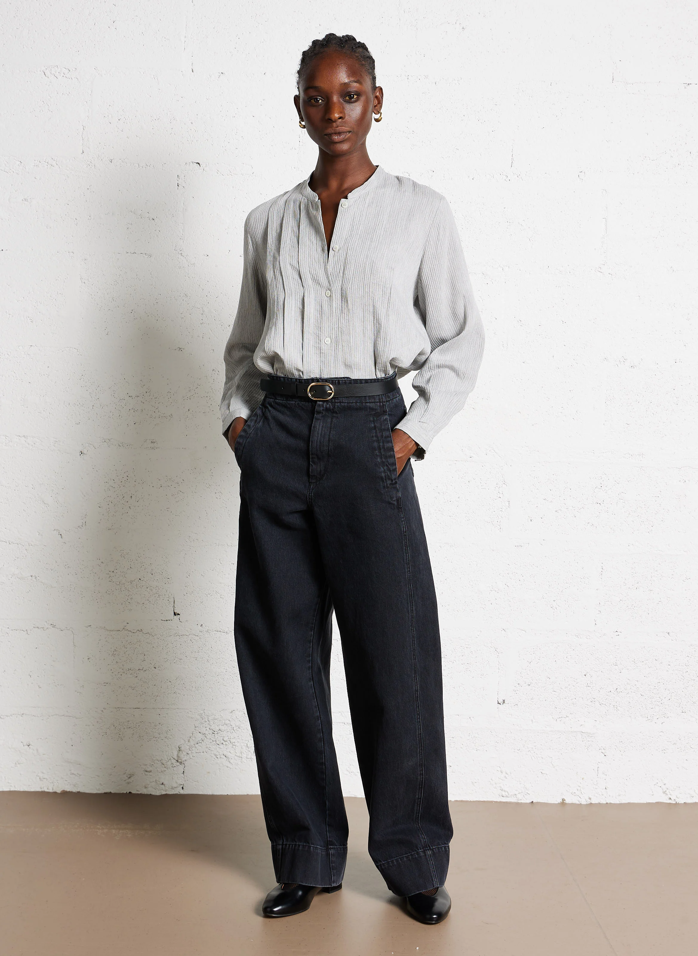 CARLYLE - Chemise droite à col rond| Argent