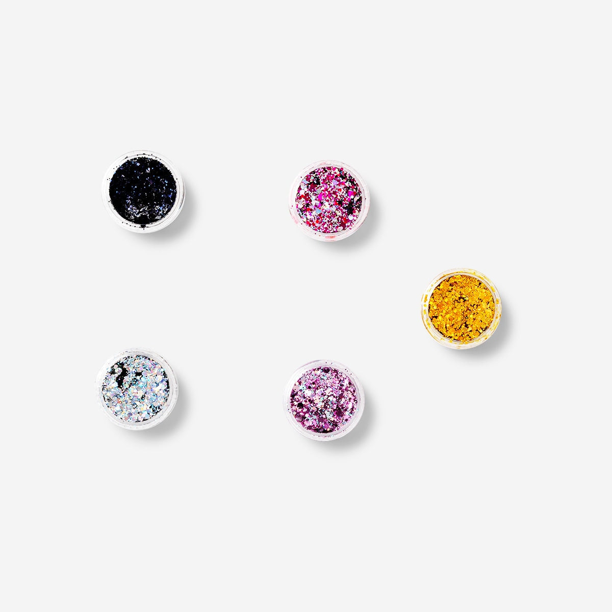 Farverigt glittersæt med 5 stk. til hår- og kropsglitter