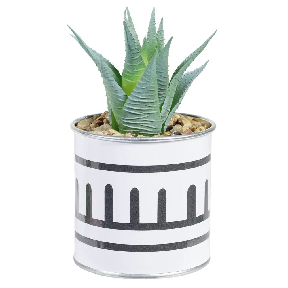 Plante artificielle succulente avec pot métal motif ethnique