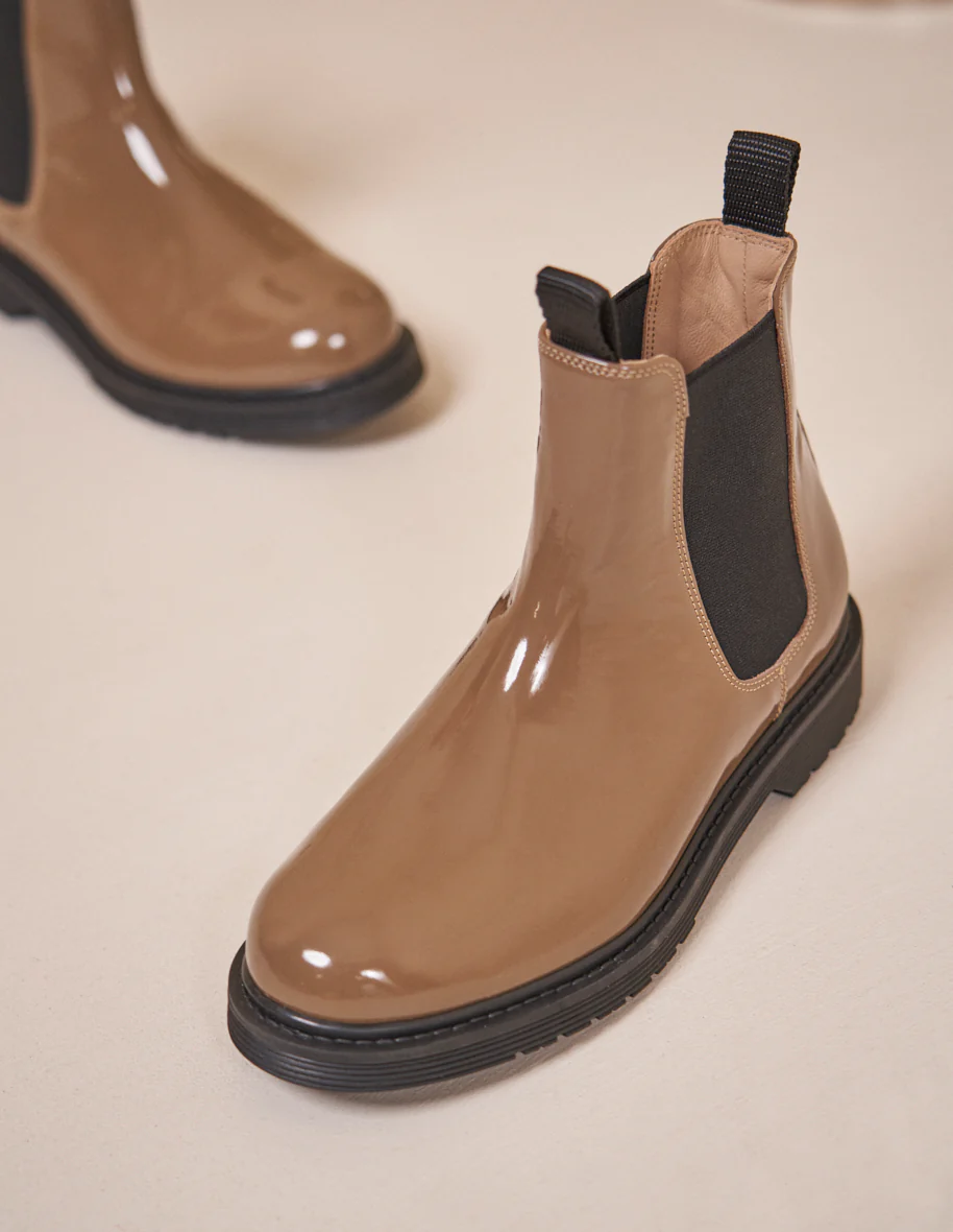 Bottines plates Marielle - Cuir verni taupe