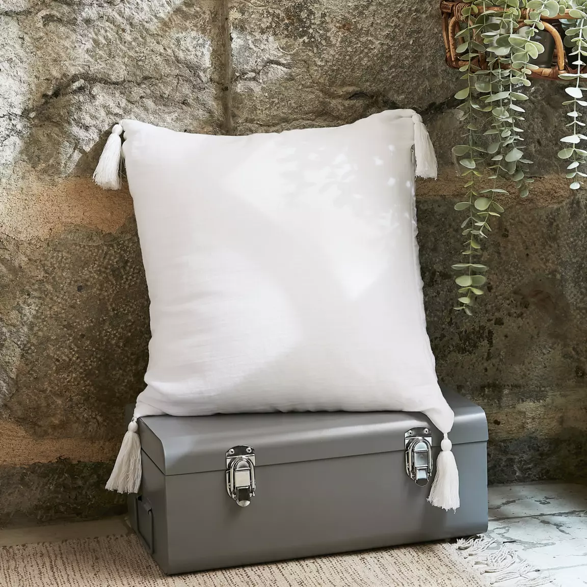 Coussin carré gaze de coton (40 x 40 cm) Gaïa Blanc chantilly