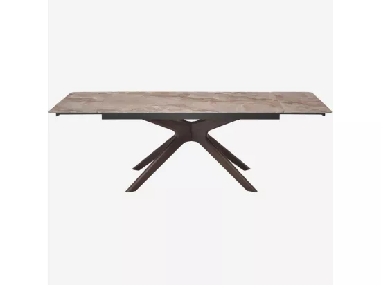 HABITAT - Table rectangulaire extensible en céramique et bois massif finition noyer - Beige ambré - Misto