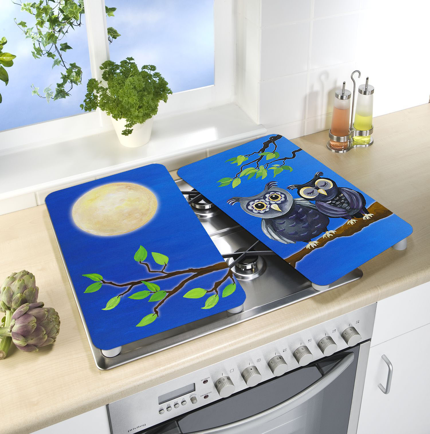 WENKO 2er-Set Herdabdeckplatten UNIVERSAL EULE - alle Herdarten