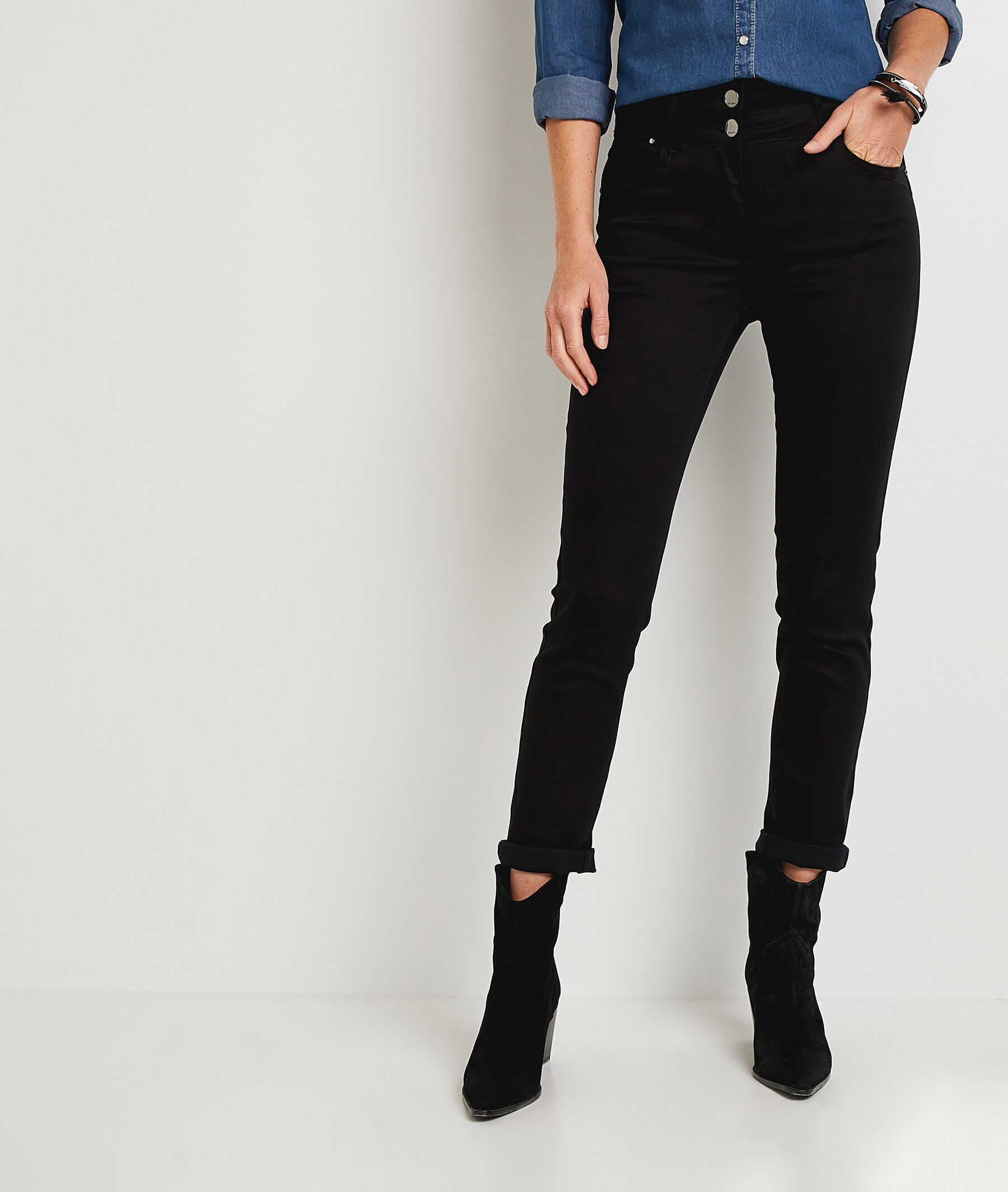 Jean raccourci taille haute HANOI femme - BLACK