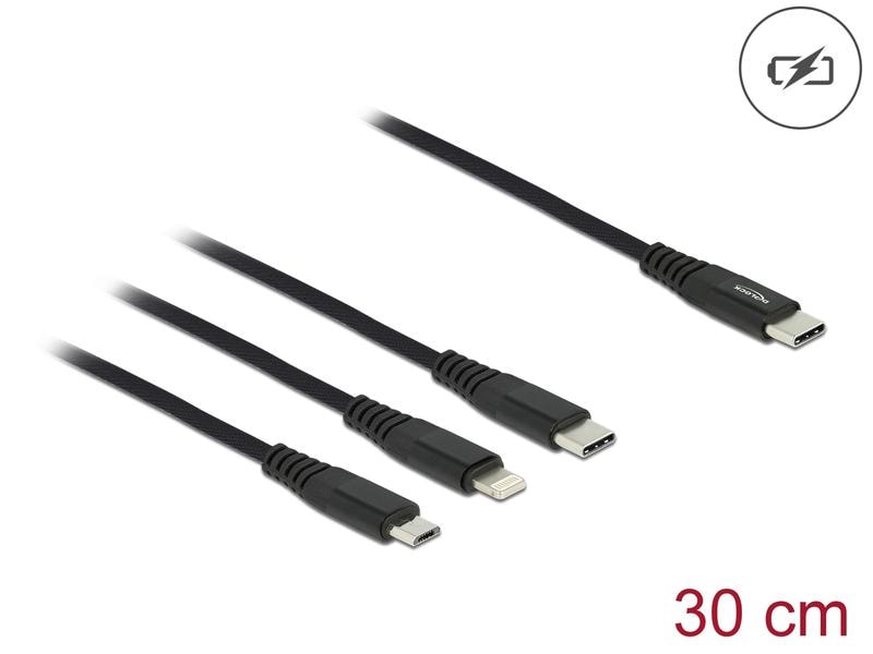 Delock USB-Ladekabel USB C - Lightning/Micro-USB B/USB C 0. Delock USB Ladekabel 3 in 1 USB Type-C zu Lightning / Micro USB / USB Type-C 30 cm