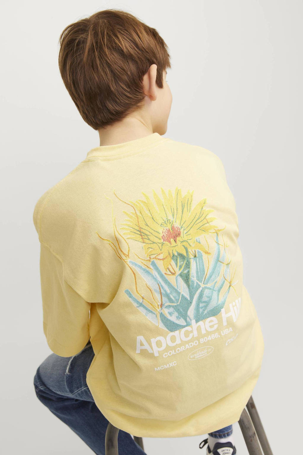 JACK & JONES T-shirt JORCASABLANCA met backprint lichtgeel